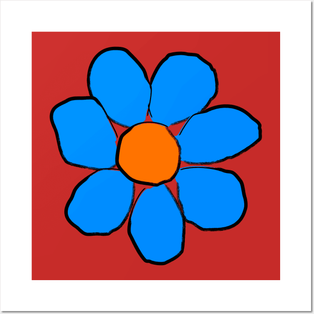 retro hippie blue flower Wall Art by pauloneill-art